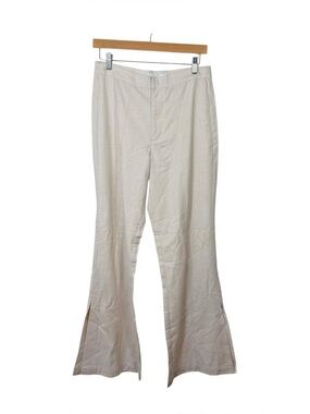 I Love Ugly Flare Pants Beige Cotton Side Slit Trousers Size S 30W